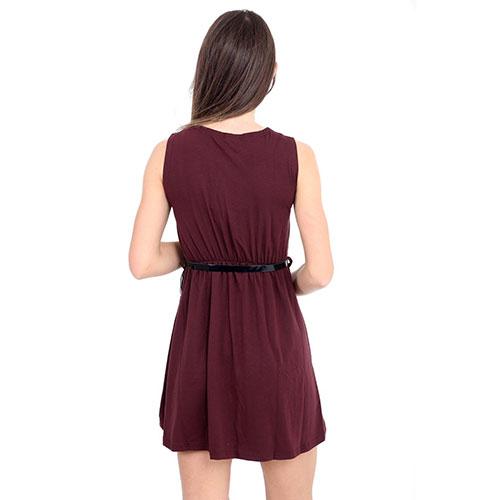 Women, Ladies Girls Sleeveless Dresses Flared Belted *Skater* Dress Party Top Vest Wine