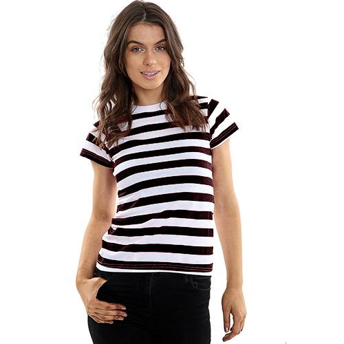 WOMAN LADIES BLACK & WHITE  STRIPED T-SHIRT TOP