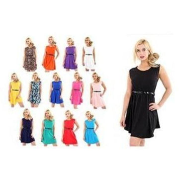 Women, Ladies Girls Sleeveless Dresses Flared Belted *Skater* Dress Party Top Vest