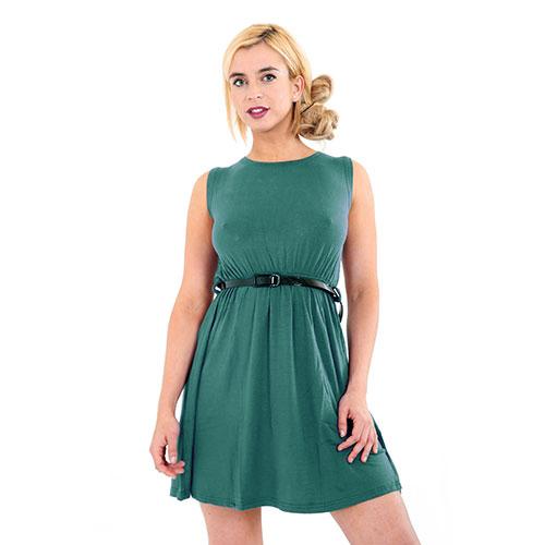 GIRLS PARTY FLORAL KIDS PLAIN BODY CO SKATER DRESS FLARED BELTED PRINTED GREEN