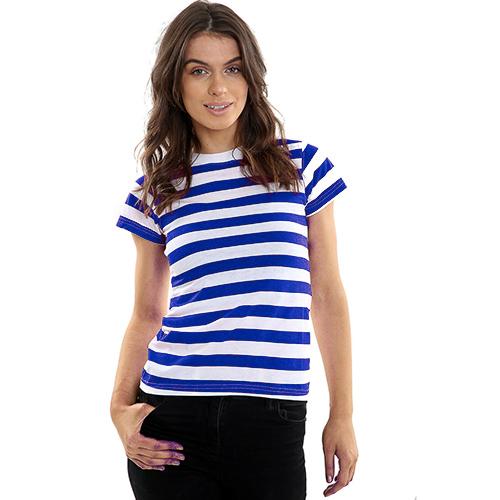 WOMAN LADIES BLUE & WHITE  STRIPED T-SHIRT TOP