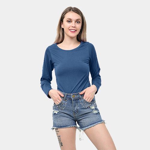 WOMEN'S LADIES PLAIN LONG SLEEVE Crew Neck T Shirt