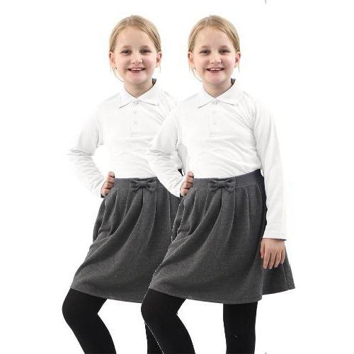 2X *Girls* Plain Long Sleeve Polo School Uniform Shirts PQ WHITE- GW FASHIONS LTD