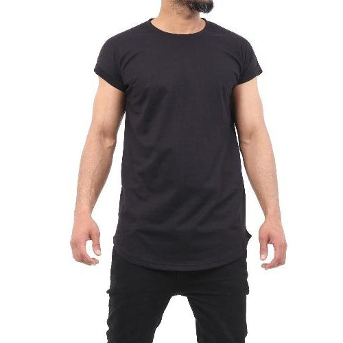 Men's Plain Half Sleeve T-Shirt Top Slim Fit Round Hem Crew Neck Casual Tops FRONT POSE BLACK-GW FASHIONS LTD