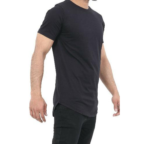 Men's Plain Half Sleeve T-Shirt Top Slim Fit Round Hem Crew Neck Casual Tops SIDE POSE BLACK-GW FASHIONS LTD