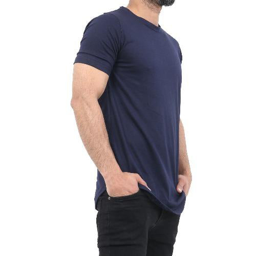 Men's Plain Half Sleeve T-Shirt Top Slim Fit Round Hem Crew Neck Casual Tops SIDE POSE NAVY-GW FASHIONS LTD