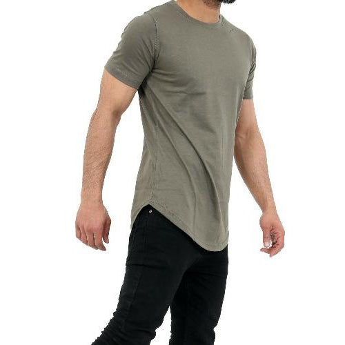 Men's Plain Half Sleeve T-Shirt Top Slim Fit Round Hem Crew Neck Casual Tops SIDE POSE OLIVE-GW FASHIONS LTD