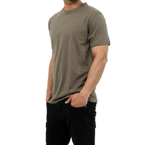Men's Plain Half Sleeve T-Shirt Top Slim Fit Round Hem Crew Neck Casual Tops SIDE POSE OLIVE-GW FASHIONS LTD
