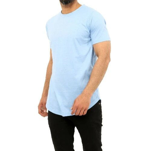 Men's Plain Half Sleeve T-Shirt Top Slim Fit Round Hem Crew Neck Casual Tops SIDE POSE SKY BLUE-GW FASHIONS LTD