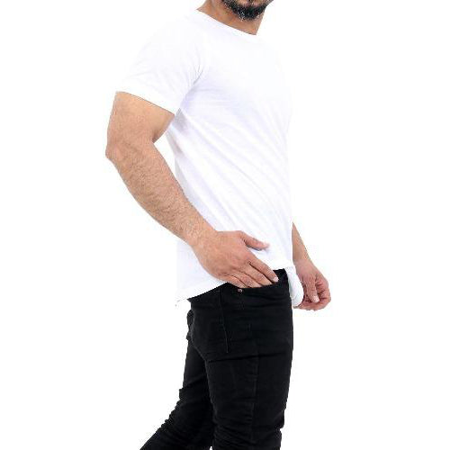 Men's Plain Half Sleeve T-Shirt Top Slim Fit Round Hem Crew Neck Casual Tops WHITE SIDEPOSE-GW FASHIONS LTD