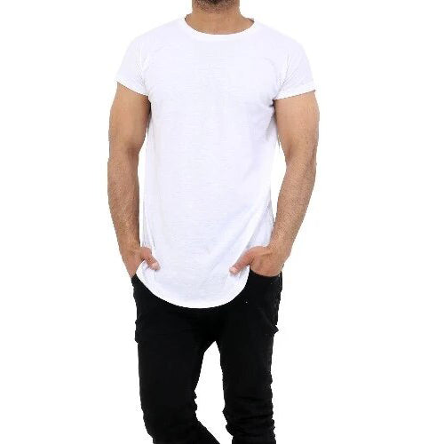 Men's Plain Half Sleeve T-Shirt Top Slim Fit Round Hem Crew Neck Casual Tops WHITE FRONT-GW FASHIONS LTD