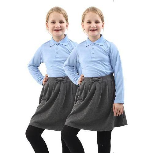2X *Girls* Plain Long Sleeve Polo School Uniform Shirts PQ BLUE- GW FASHIONS LTD