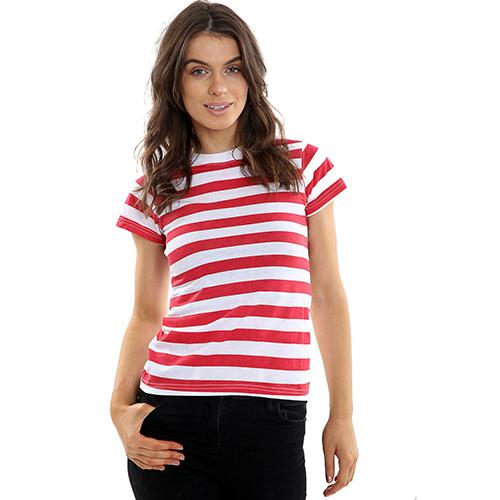 WOMAN LADIES RED & WHITE  STRIPED T-SHIRT TOP