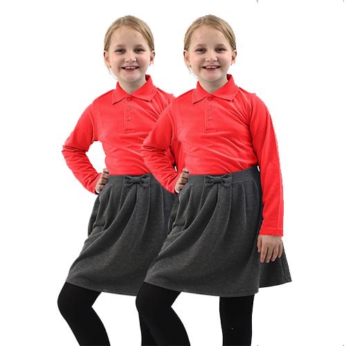 2X *Girls* Plain Long Sleeve Polo School Uniform Shirts PQ RED - GW FASHIONS LTD