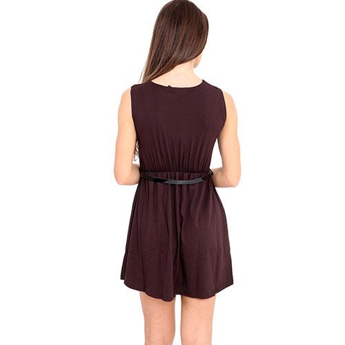 Women, Ladies Girls Sleeveless Dresses Flared Belted *Skater* Dress Party Top Brown 