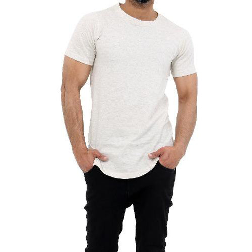 Men's Plain Half Sleeve T-Shirt Top Slim Fit Round Hem Crew Neck Casual Tops FRONT OATMEAL-GW FASHIONS LTD