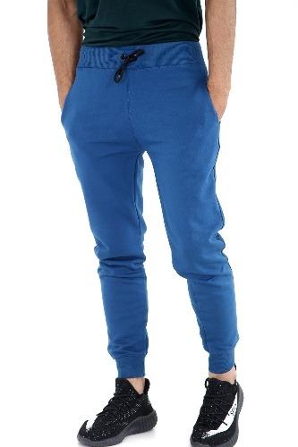 *MEN'S* FLEECE JOGGER BOTTOM PANT GYM TROUSERS MID BLUE FRONT- GW FASHIONS LTD 