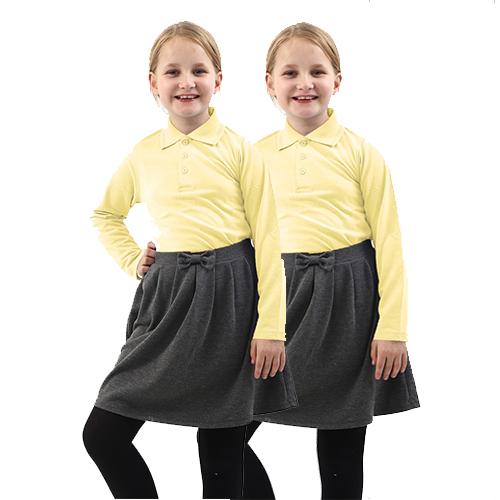2X *Girls* Plain Long Sleeve Polo School Uniform Shirts PQ YELLOW - GW FASHIONS LTD