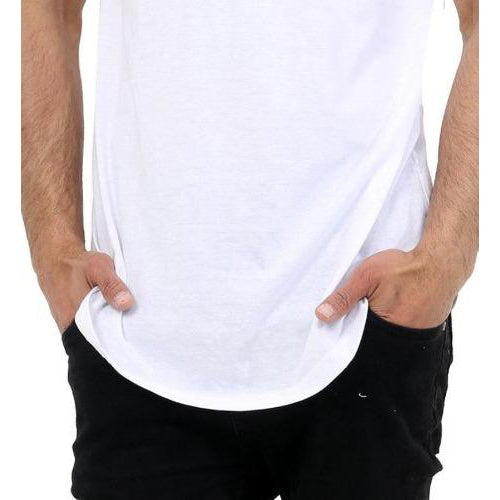 Men's Plain Half Sleeve T-Shirt Top Slim Fit Round Hem Crew Neck Casual Tops WHITE ROUND HEM-GW FASHIONS LTD